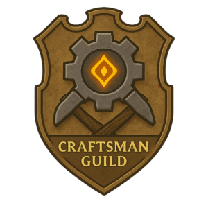 Craft Guild badge with glowing rune – Realm of Origin Craftsman Guild symbol for fantasy artisans
