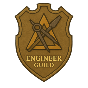 Engineer Guild badge – bronze triangle with divider and chisel for siegecraft and city planning