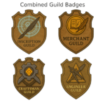 Guilds meaning illustrated through badge icons of all 7 major fantasy guilds in Realm of Origin, each representing a unique role in cultivation society.